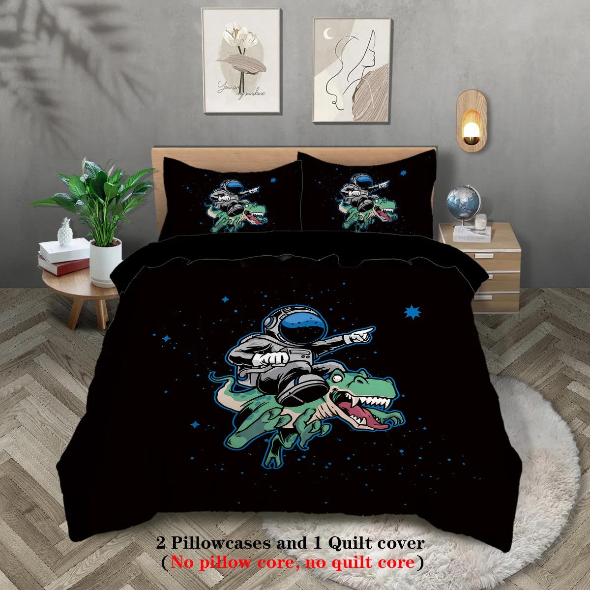 

3-piece down duvet cover with cartoon astronaut pattern print (1 down duvet cover+2 pillowcases, no core) bedding set