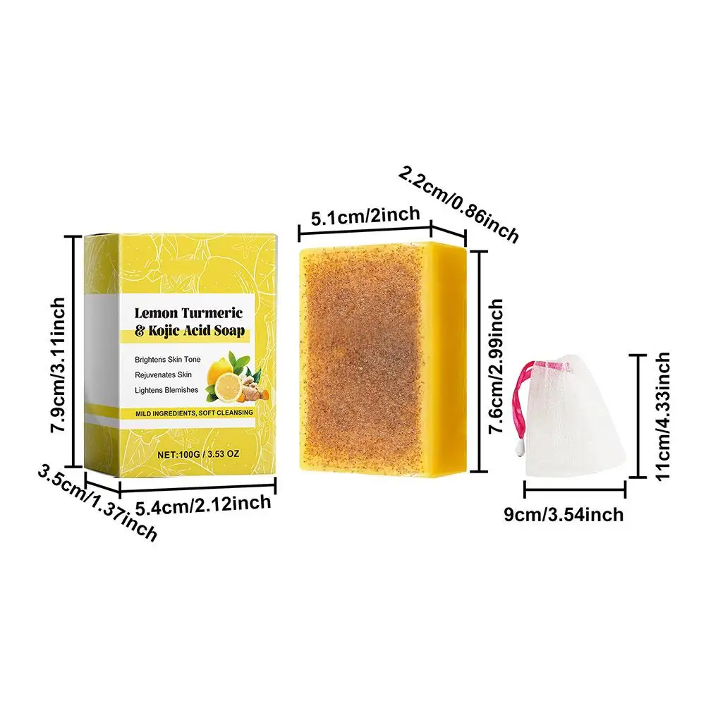 100g Lemon Turmeric Kojic Acid Soap Natural Brightening Improves Dull Skin Gentle Clean Oil Control Face Skin Care