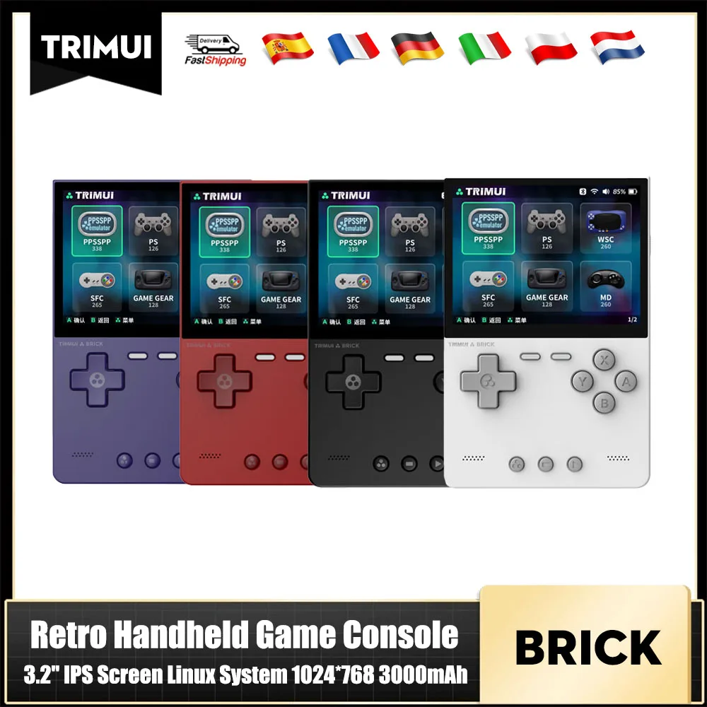 Console di Gioco Portatile Trimui Brick con Sistema Linux, Schermo IPS da 3,2 Pollici 1024x768, 400ppi, Batteria da 3000mAh, Console Retro Portatile