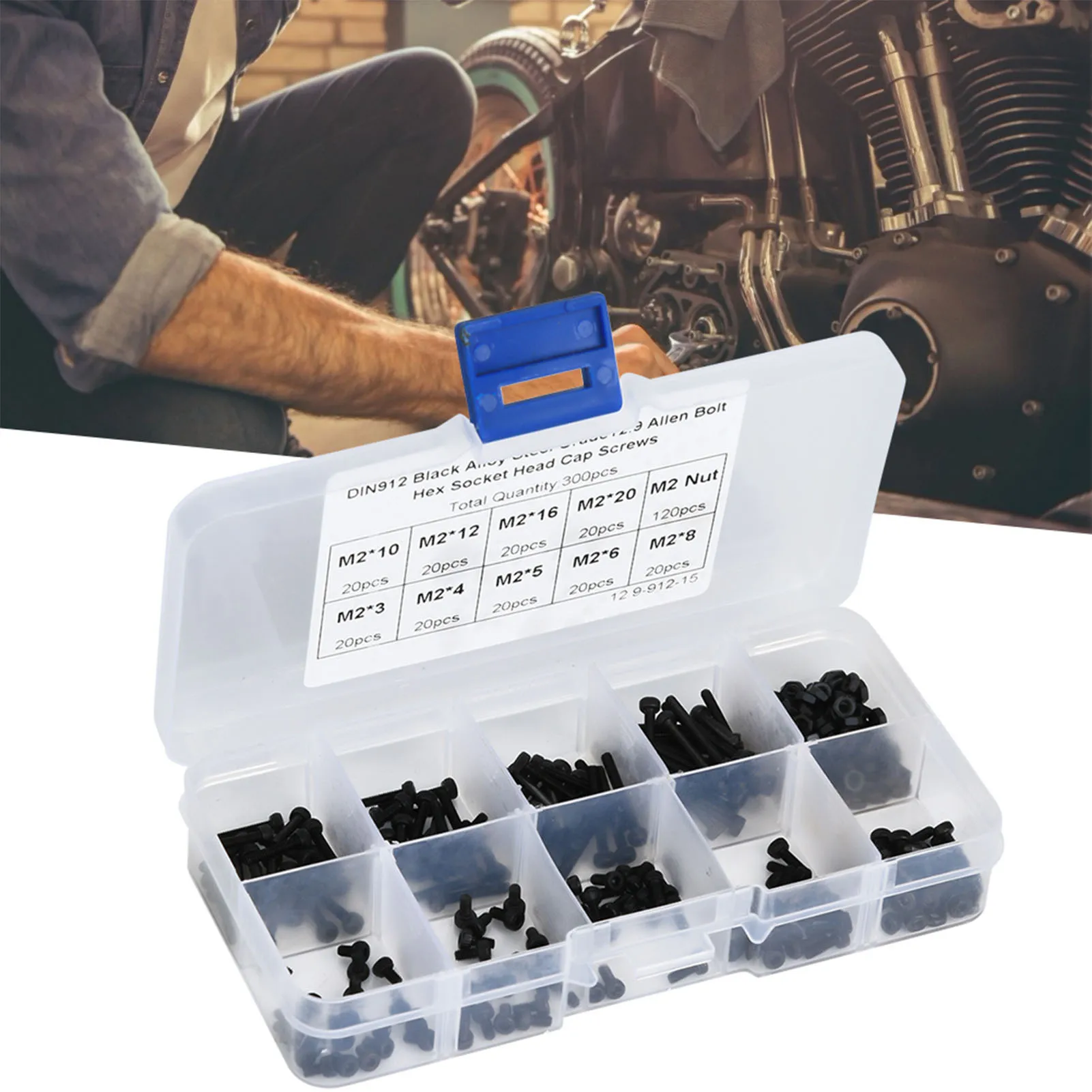 300Pcs Boxed 12.9 Grade Black Alloy Hex Socket Screw Nut Assortment 2*3-20mm High Strength Fastener Kit Hardware Parts