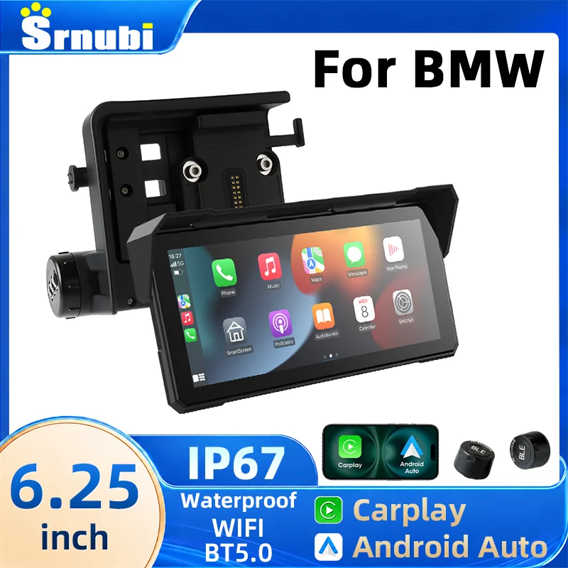 Srnubi, écran étanche IP67 pour accessoires de moto, intercom Bluetooth pour casque, navigation GPS, CarPlay, Android Auto, pour BMW R1200GS ADV, R1250GS ADV, R1300GS, S1000XR.