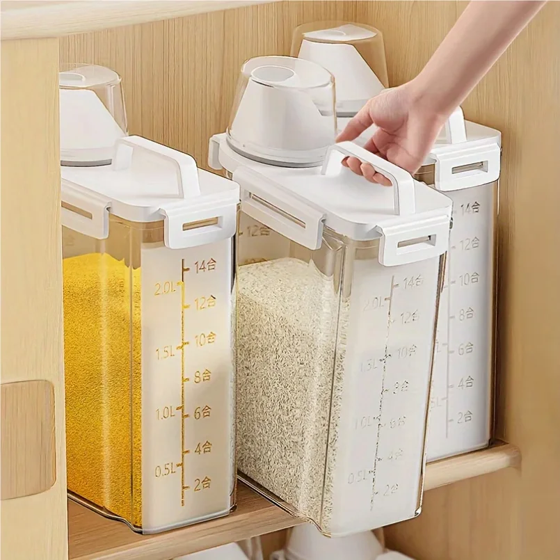Contenedor de almacenamiento sellado, caja de almacenamiento de alimentos portátil de 2,5 L con tapa, adecuado para almacenar granos, harina y arroz en la cocina, 1 ud.