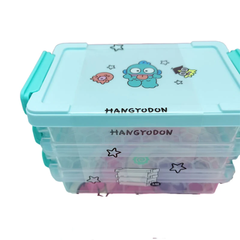 Miniso hangyodon anime clipe caixa de armazenamento kawaii sanrio fivela peixe feio caixa de armazenamento de três camadas dos desenhos animados bonito desktop classificação presente