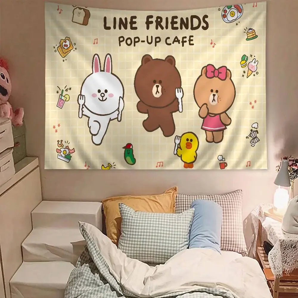 L-Lines F-Friends Brown Bear Hanging Bohemian Tapestry Cheap Hippie Wall Bohemian Tapestries Mandala Wall Hanging Home Decor