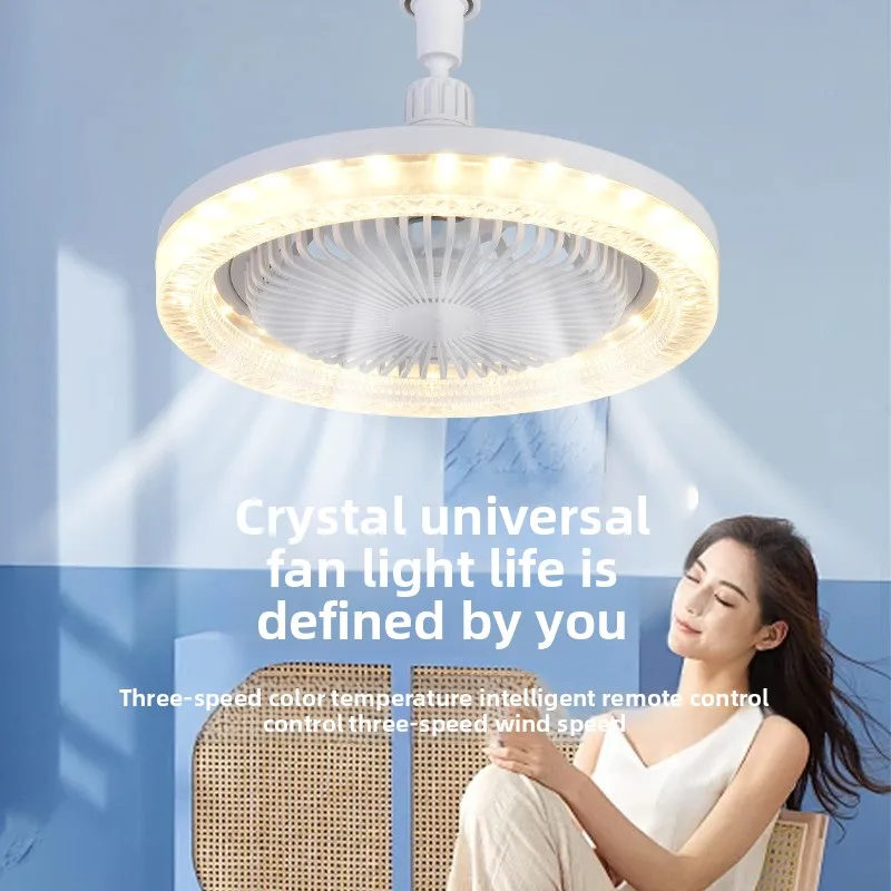 

LED Crystal Ceiling Fan Lamp, E27 Remote Control 3-Color Lamp for Living Room, Bedroom, Home Decor