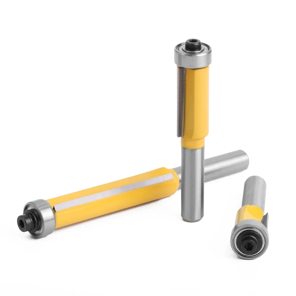 8mm Shank Long Blade Flush Trim Router Bit Tungsten Carbide Milling Cutter with Bearing for Wood Pattern Template Trimming