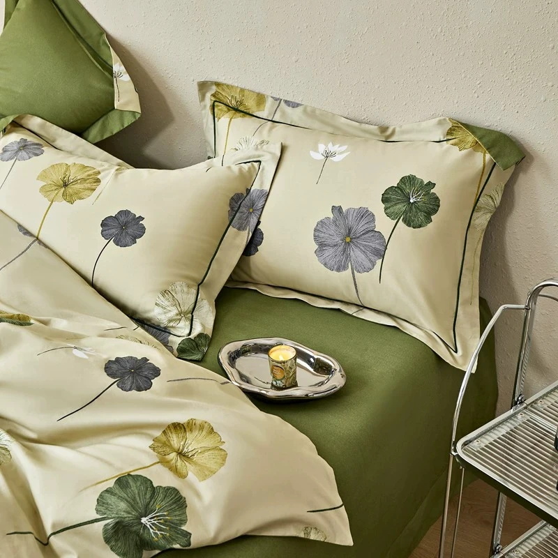 American Style Bedroom Small Fresh 60 Count All Cotton 4 Piece Set Bed Sheet Fitted Sheet Pure Cotton Duvet Cover Bedding