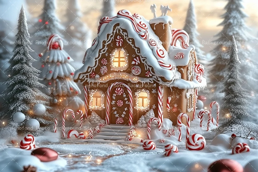 Fondo de fotografía Mehofond casa de jengibre de Navidad bastón de azúcar blanco caramelo rojo niños retrato familiar telón de fondo Decoración