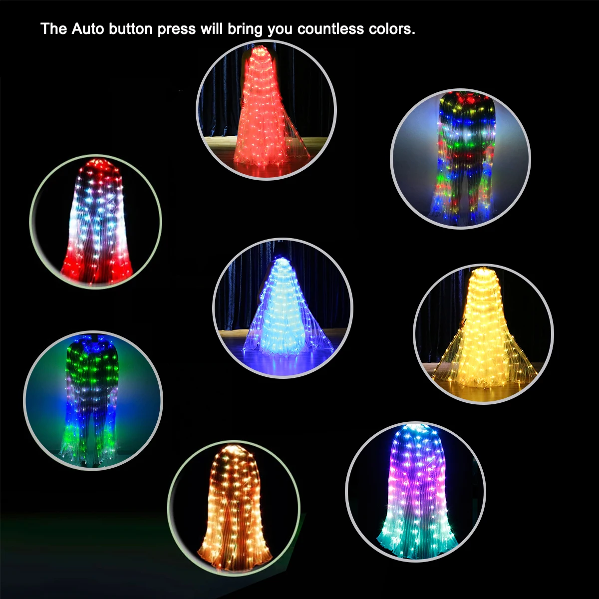 Rainbow Colorful Alas RGB Led Isis Wings Button Control Dancewear Stage LED Glowing Wing 28 Light Up Mode Luminous Dancing Wing