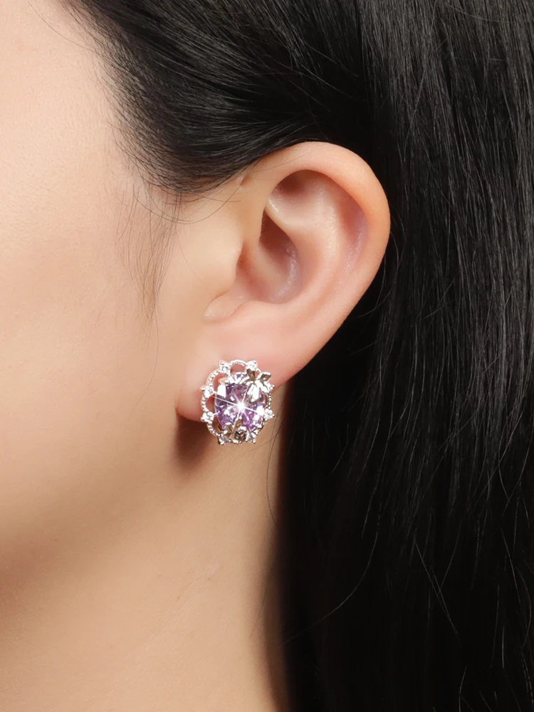 ジョン・メデイロ パープル ロマンチック クリスタル イヤリング 高級女性用 フライングカラー ブローチ イヤリング カジュアル Sle ピュアカラー ギフトボックス