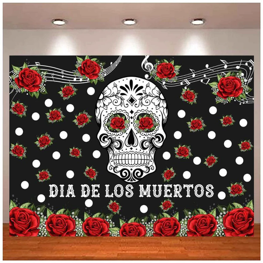 

Day Of The Dead Themed Birthday Background Rose Skeleton Skull Dia De los Muertos Photography Backdrop Photophone Photo Studio