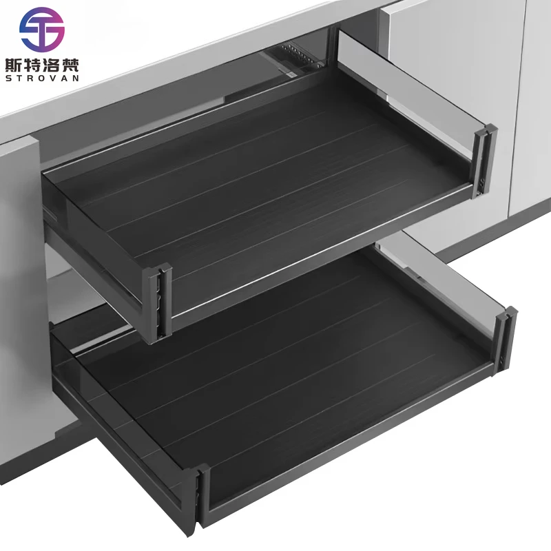 

2-Layer Aluminum Alloy Cabinet Organizer Pull Out Slide Drawer for Efficient Kitchen Storage Basket Drawers