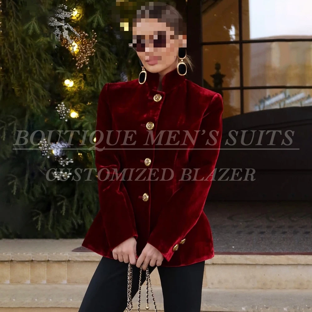 

Luxury Burgundy Women's Blazer Formal Single Breasted Stand Lapel Slim 1 Piece Jacket Formal Female Outfits Blazer
