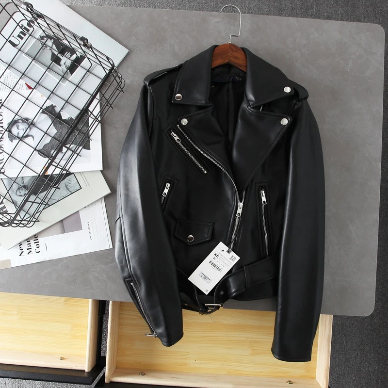FMFSSOM 2024 Spring New Women Neutral Jacket Autumn Black Faux Leather PU Coat Fashion Soft Pockets Streetwear Outwear