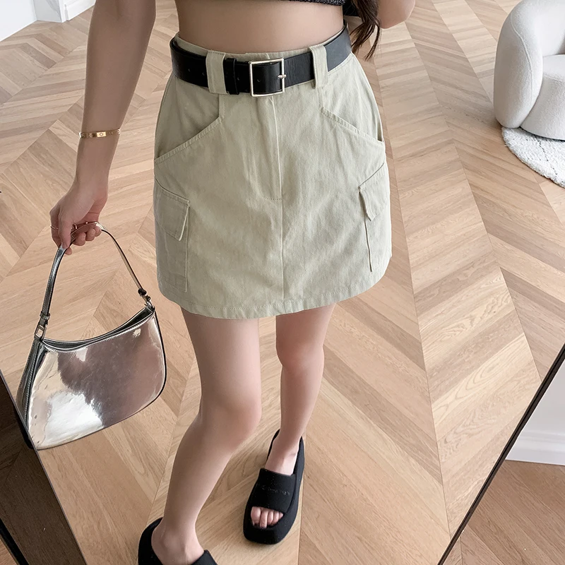 Minifaldas Vintage con cinturón para mujer, falda holgada Y2K de alta calidad con bolsillo Cargo, ropa de calle informal que combina con todo, verano