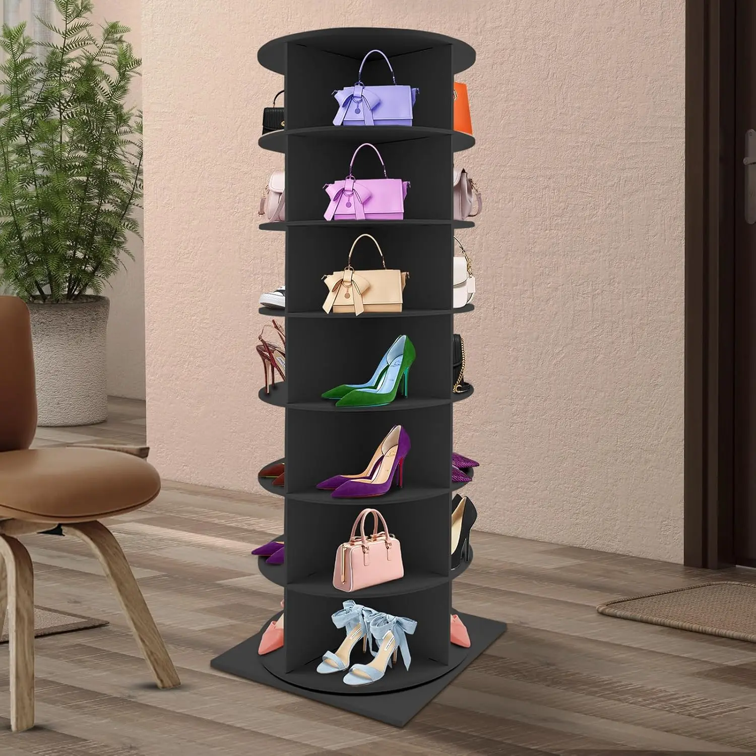 360° Rotating Shoe Rack Tower, Spinning Organizer for Entryway, Free Standing 7 Tiers 23.62x23.62x64.96in, Customized
