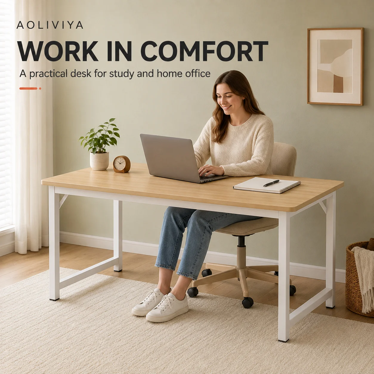 AOLIVIYA 100/120Cm Computer Desk Home Bedroom Rental Student Study Writing Rectangular Simple Workstation Office Furniture