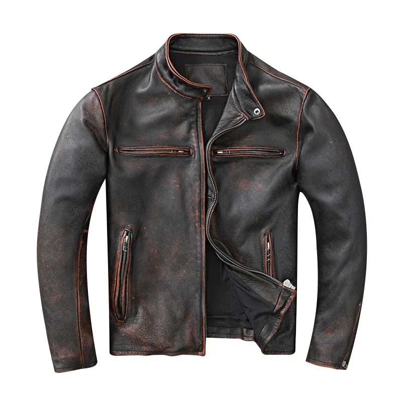 

Red Vintage Brown Men Leather Jacket Slim Short Mens s Autumn Jaquetas Masculina De Couro