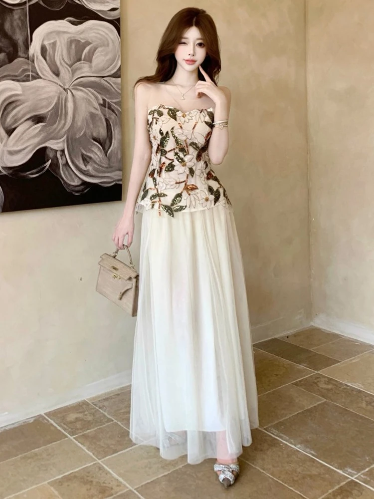 Sexy Retro Off-Shoulder Wrap Dress High Waist Loose Fit Maxi Dress Backless Vacation Slimming Long Dress Luxury Light