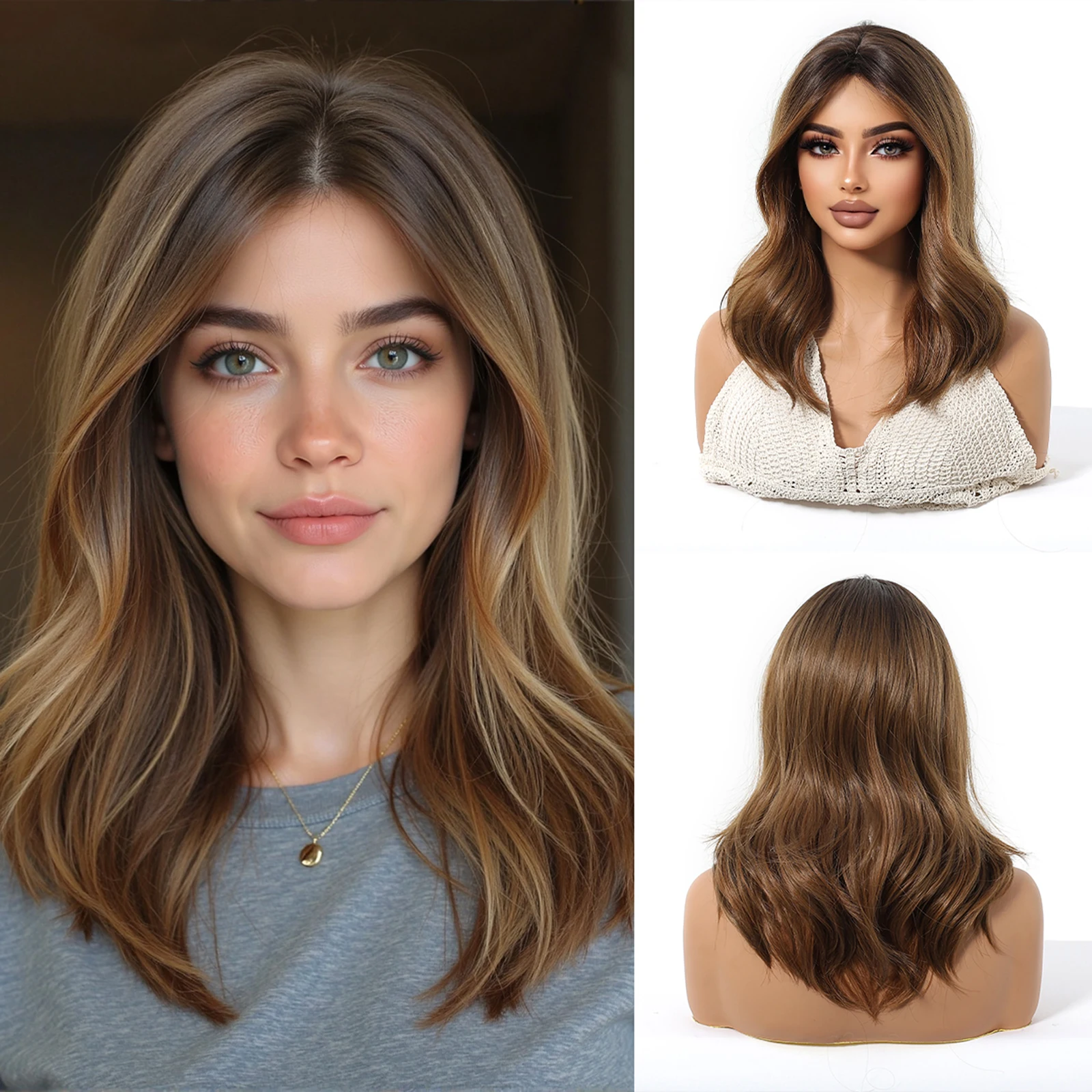 

HENRY MARGU, волнистый парик из синтетических волос средней длины для женщин, коричневые волнистые искусственные волосы, средняя часть, ежедневные клубные парики, высокая температура