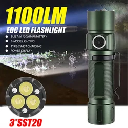 1100LM Powerful EDC LED Flashlight USB Rechargeable Tactical Torch With 18650 Built-in Battery outdoor Camping Fishing Lantern