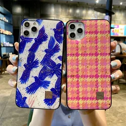 Classic Houndstooth Dove Phone Case For iPhone 16 15 14 13 12 11 Pro Max Plus Fresh Leaf Glitter Gold Foil Shockproof Back Cover