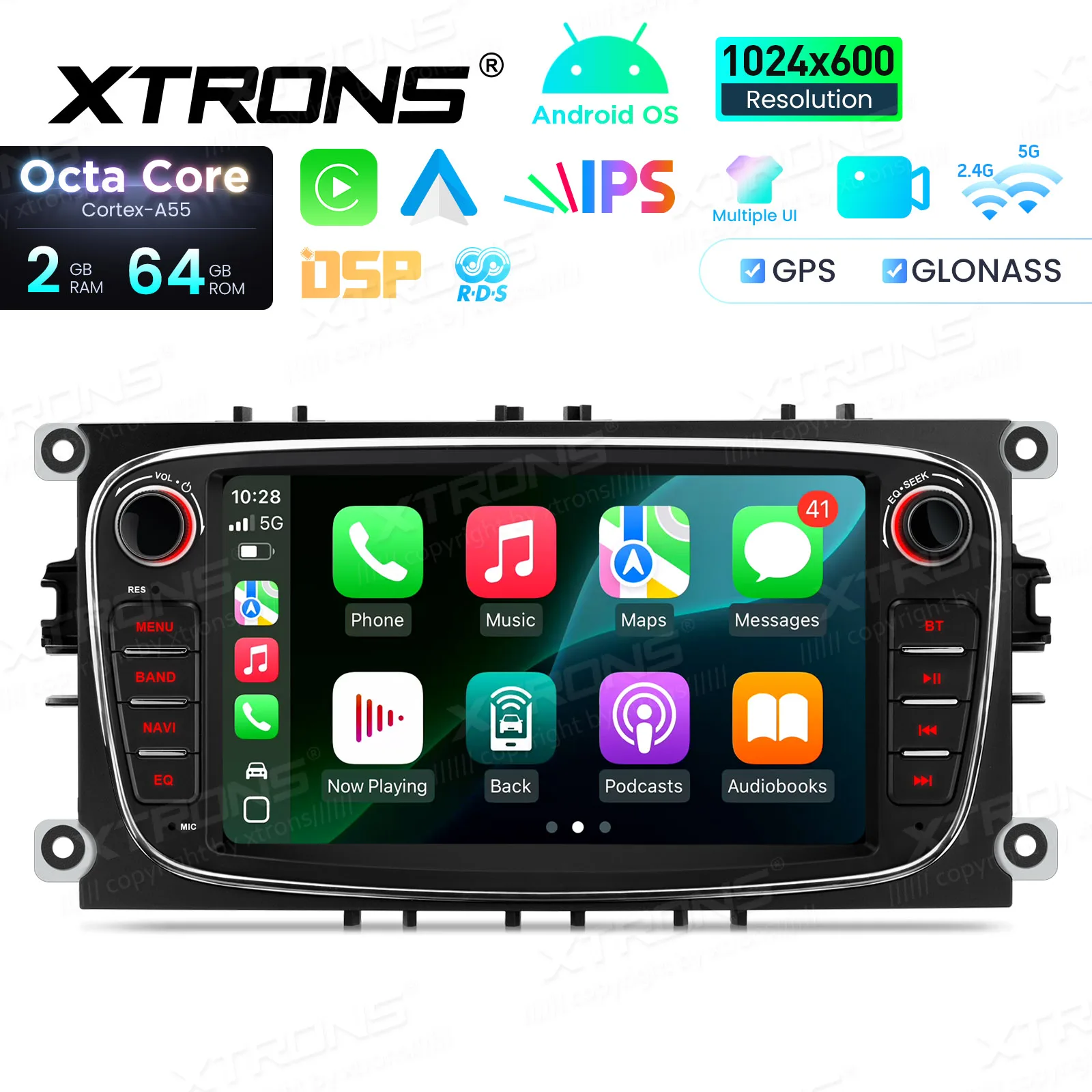 XTRONS 7'' Android 14 Autoradio Voor Ford Focus ⅡC-Max 2005-2007 Multimediaspeler CarPlay Auto DSP 4G GPS Navigatie RDS Monitor