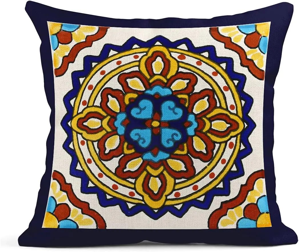 Linen Pillow Cover Geometric Dark Retro Ethnic Home Decoration Pillowcase Cushion Square Pillowcase 40X40cm