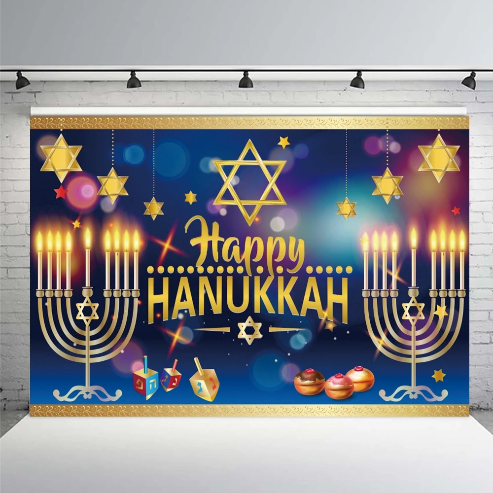 Judaism Happy Hanukkah Backdrop Jewish Jesus Passover Candlestick Party Candles Bread Decor Photography Background Photo Studio