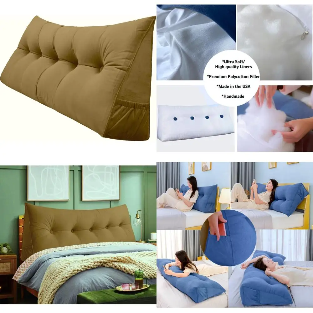 

Большая треугольная подушка для чтения и отдыха к кровати со съемным чехлом и боковыми опорой