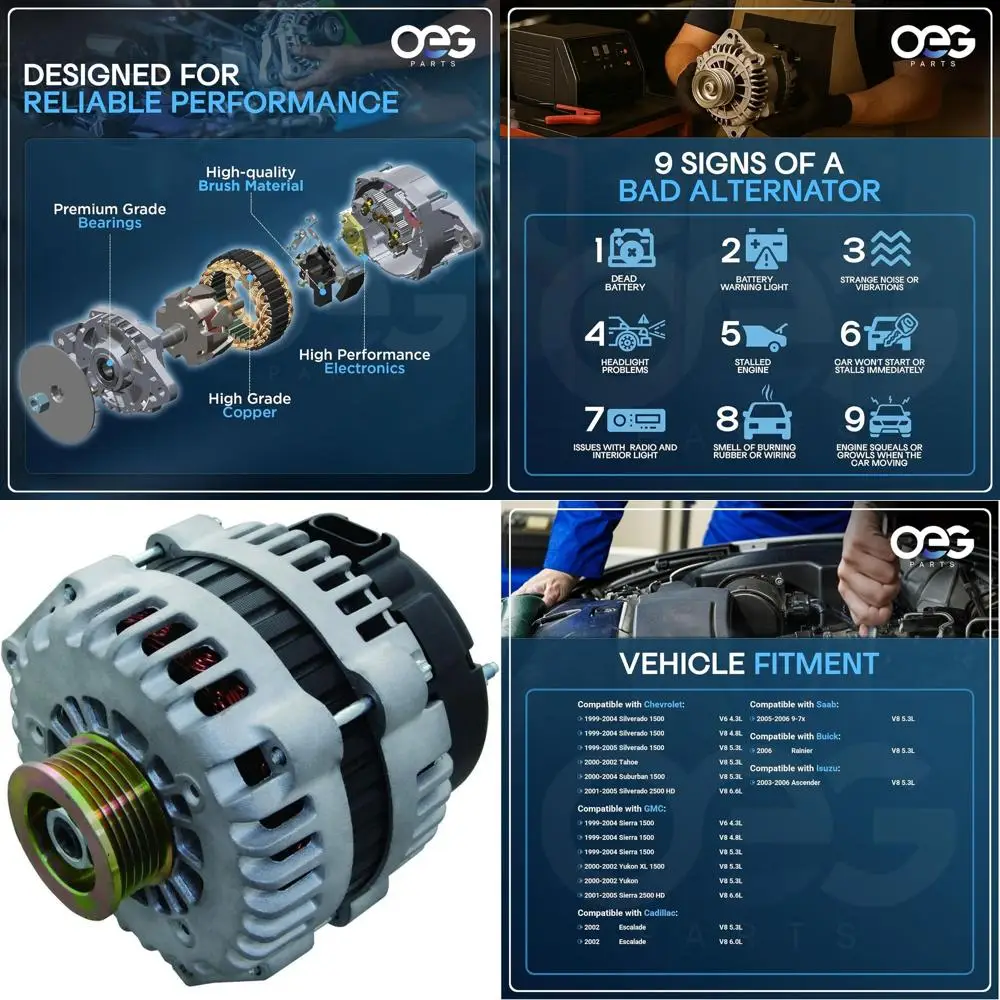 

OEG Parts New Alternator High Output 255 AMP Compatible With Chevy Chevrolet C Silverado Truck Van Isuzu Hummer Saab 6.0L 6.6L 8