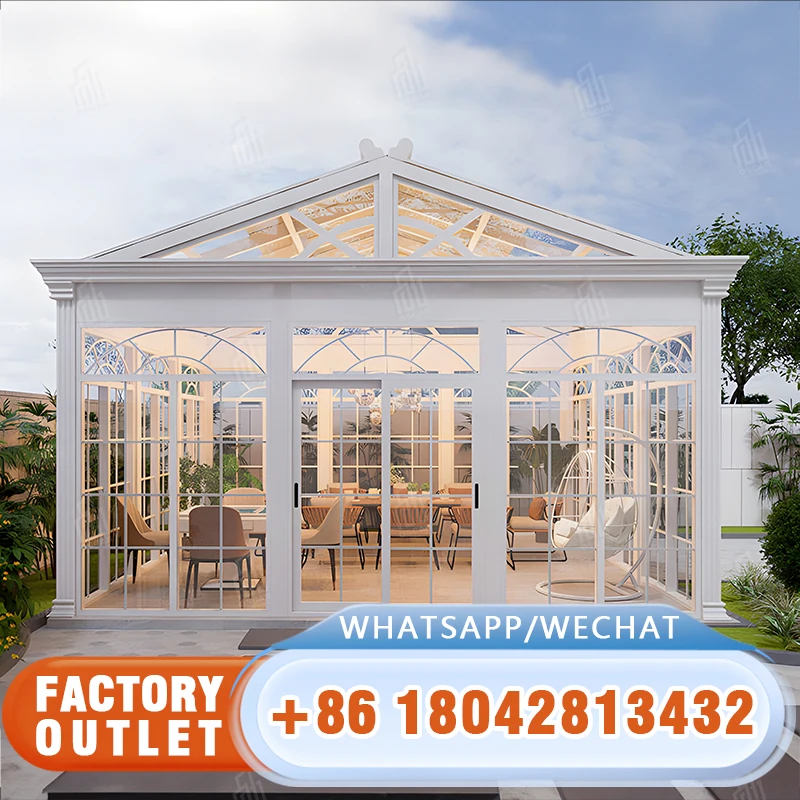 Outdoor Aluminum Green Tempered Glass House Thermal Break Four Seasons Solarium Garden Sunroom Glass House