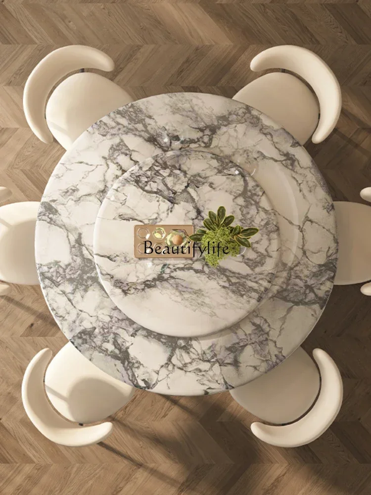 

Marble round dining table Cream style marble dining table