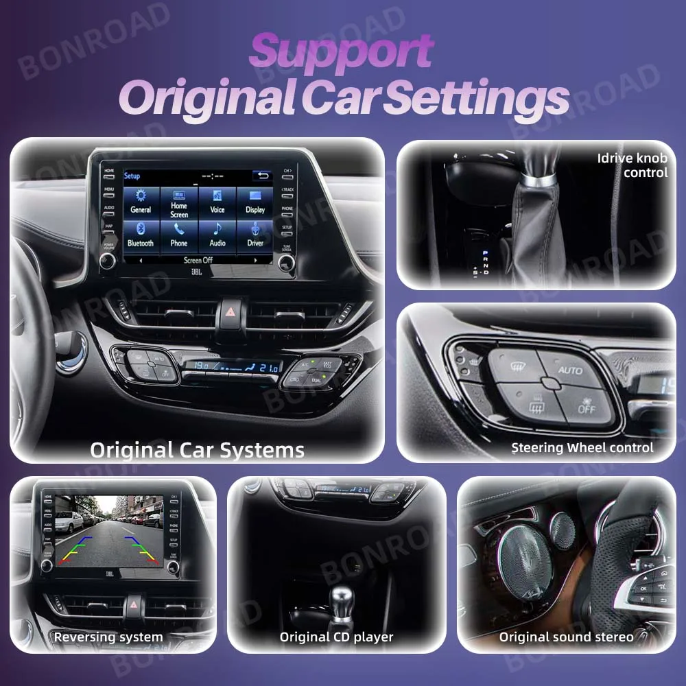 BONROAD Wireless CarPlay Android Auto Retrofit Module For Toyota CHR RAV4 Highlander Tundra Sienna Camry Touch2 Entune2.0 System Car Multimedia Decoder Kit Built-in GPS Navigation Bluetooth Handsfree Call Online Music Play
