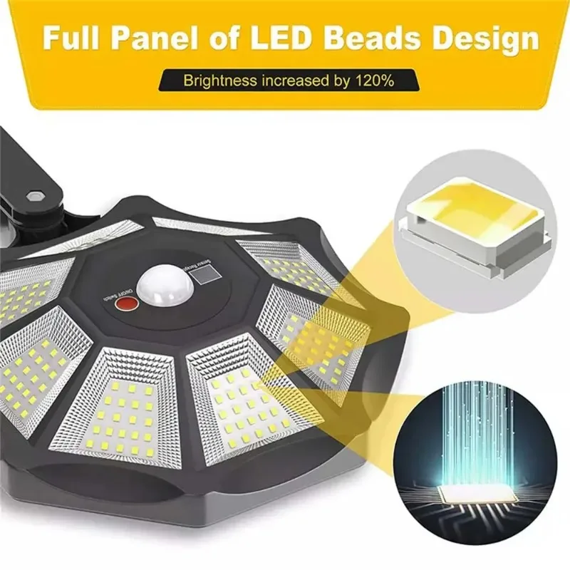 Solar-Flutlicht, Bewegungsmelder, 168 LEDs, 6500 K, Tageslicht, IP65, wasserdicht, automatische Dämmerung bis Morgendämmerung, Perimeter-Sicherheitsbeleuchtung für den Außenbereich