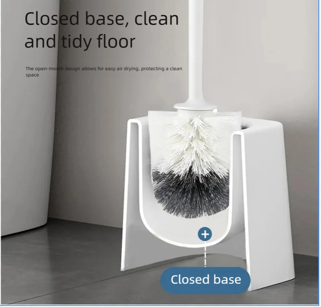 Soft-bristle round-head toilet brush with long handle, wall-mounted