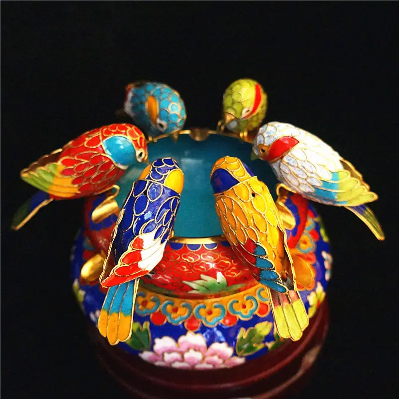 

90s Cloisonne Animal Vintage Birds Decor Swan Pigeon Peacock Copper Enamel Ornament