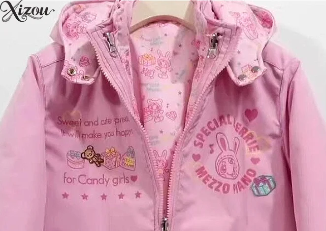 Candy Rabbit Hoodie Coat Pink Zip-Up Jacket Cute Girls Sweet Cartoon Warm Clothes Women 2026 Winter Parkas Zipper Puffer Hoodied