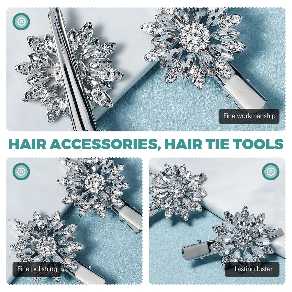 

2Pcs Rhinestones Hairpin Flower Design Clips for Women Girls Hair Accessory Occasions Party Festival