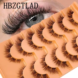 Pestañas postizas naturales 3D, banda transparente, ojos de gato, Manga cruzada suave y esponjosa, extensión de pestañas Wispy, maquillaje de cilios, 7 pares