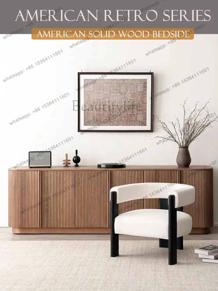 

Solid wood floor-to-ceiling American retro dining side cabinet, high-end oak living room TV cabinet