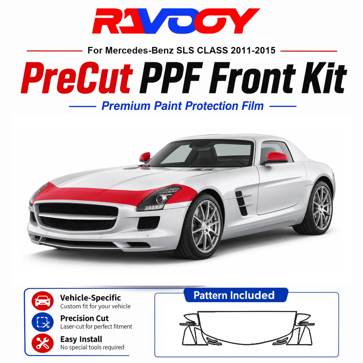 

8.5mil TPU Precut PPF Kit For Mercedes-Benz SLS CLASS 2011-2015 - Hood, Fenders & Mirror Set - Self-Healing Clear Bra Film
