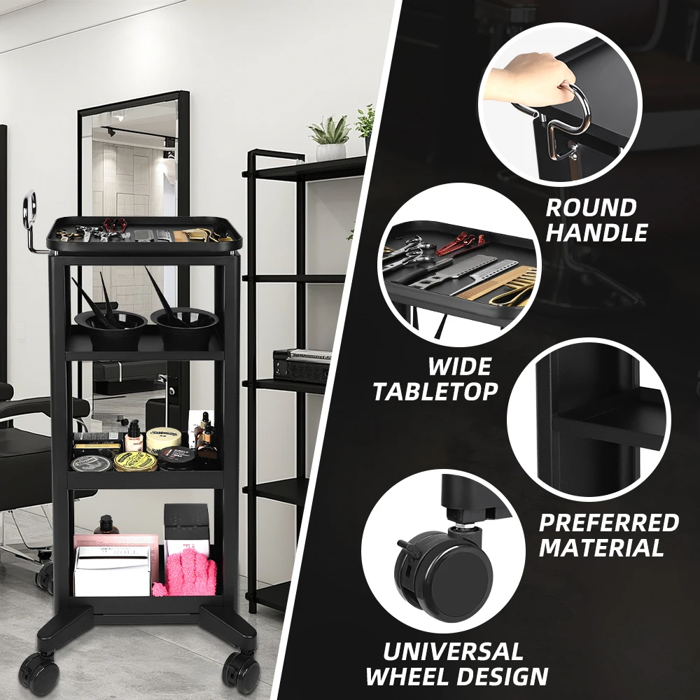 

All-in-One Rolling Cart for barber & Salon, Adjustable Height Aluminum Trolley with Acrylic Storage for Spa, Beauty, Lash Tools