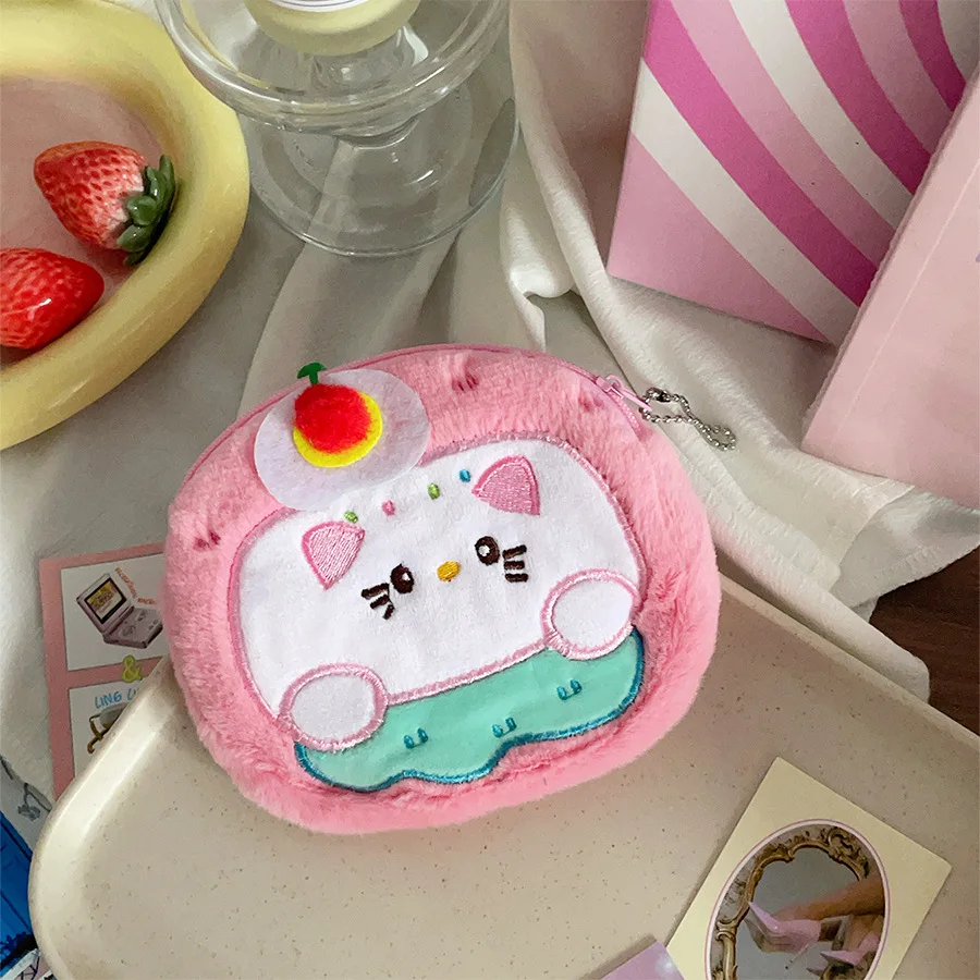 Kawaii Animal porte-monnaie mignon dessin animé chaton chiot en peluche porte-monnaie rouge à lèvres casque sac de rangement portefeuille pour enfants filles cadeaux