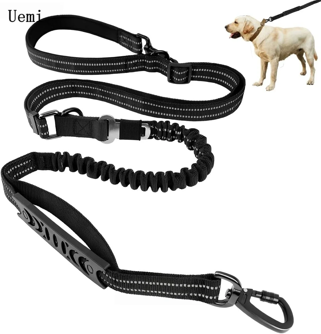Adjustable Tactical Dog Leash 5-8Ft Bungee Shock Absorbing with Car Seat Belt Strong Leash for Medium to Large Dogs Training