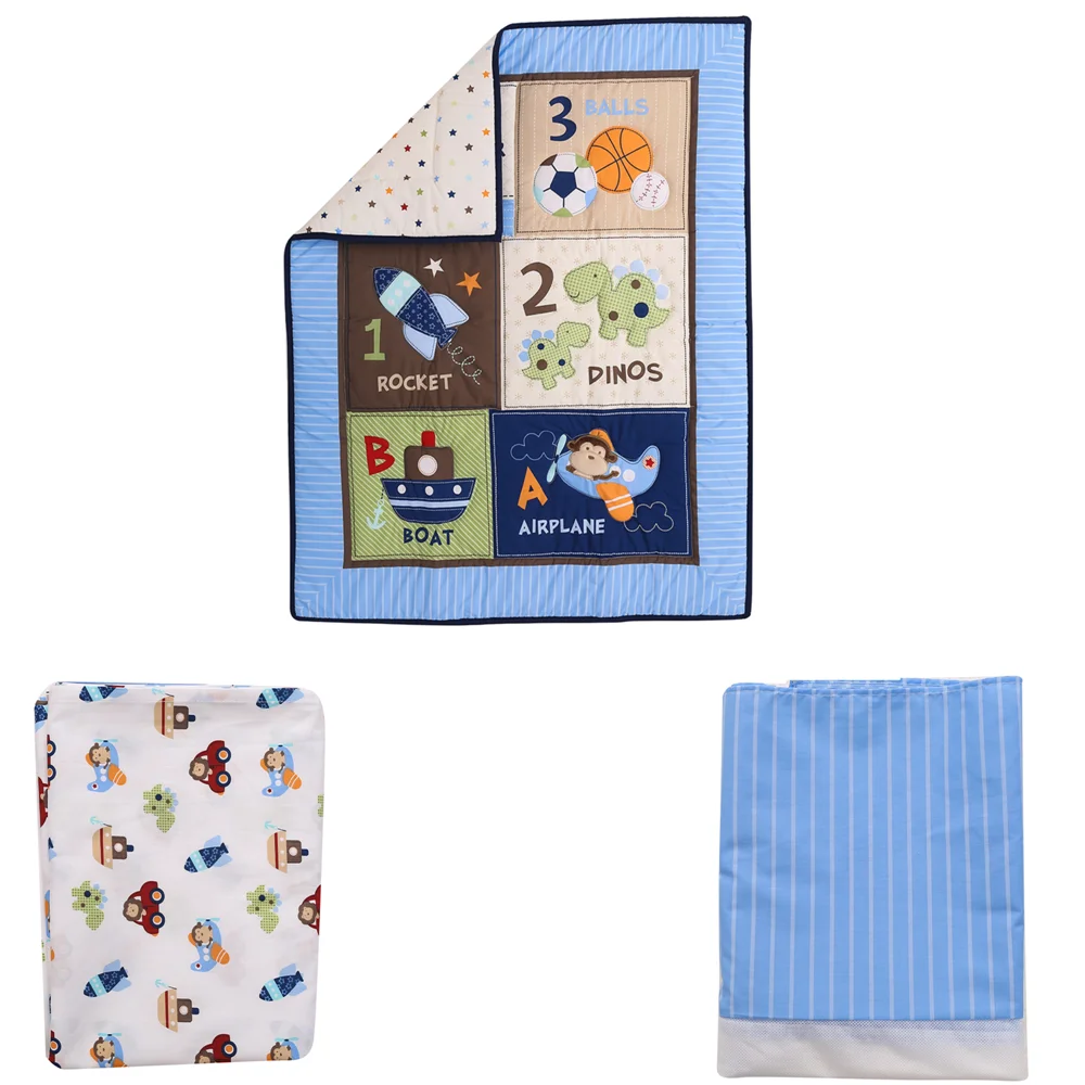3Pcs Car Baby Crib Bedding Set for Boys Girls Nursery Bedding Standard Size Soft (Crib Comforter Fitted Sheet Crib Skirt)