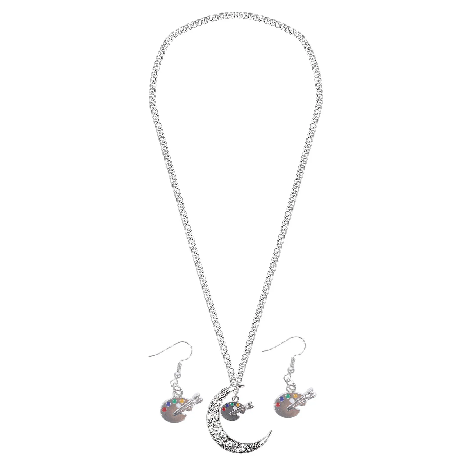

1 set Necklace Earring Set Women Dangle Palette Necklace for Girls Jewelry Pendant Trendy Gifts Art Student Teacher Present