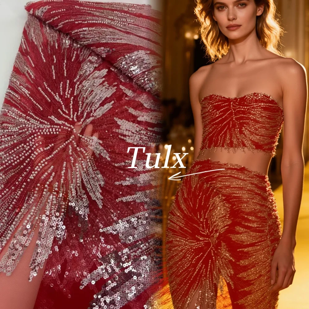 

Роскошная африканская кружевная ткань с блестками для жениха, высокое качество, вышивка бисером, красное кружево, французский тюль для нигерийских свадебных платьев