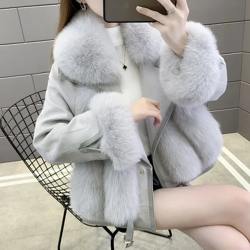 Women Coat 2024 Autumn/Winter Suede Imitation fox fur Grass Coat Female Haining Fashionable fur One-piece Coat Women\'s Clothing