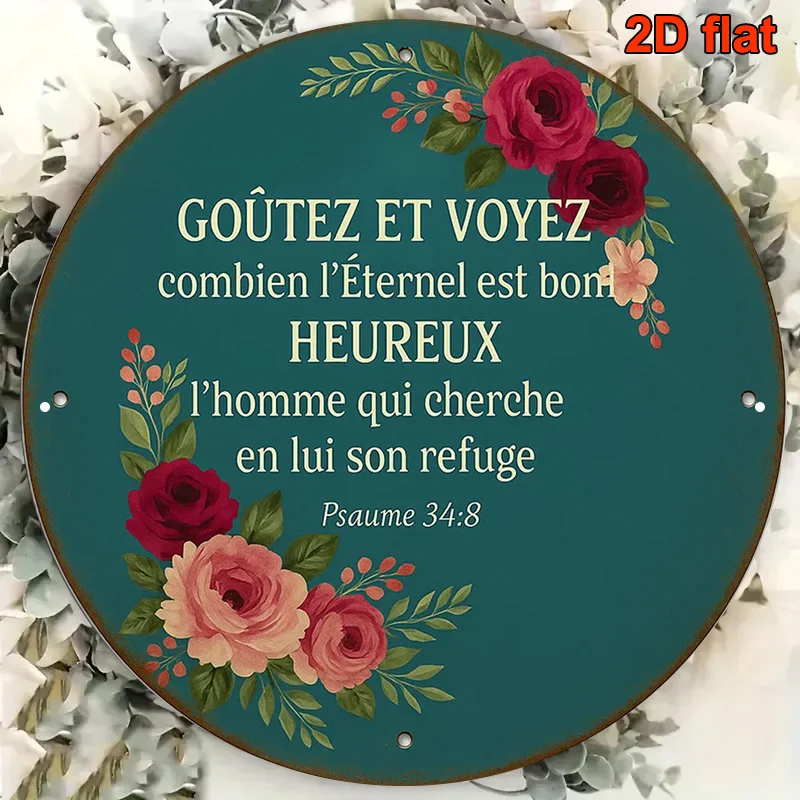 Round French-Style Aluminum Sign, Vintage Decorative Plaque with 